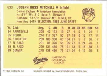 1990 ProCards #633 Joe Mitchell Back