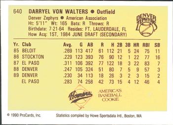 1990 ProCards #640 Darryel Walters Back