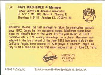 1990 ProCards #641 Dave Machemer Back