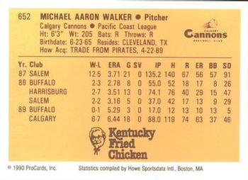 1990 ProCards #652 Mike Walker Back
