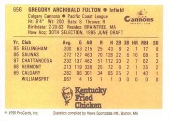 1990 ProCards #656 Greg Fulton Back