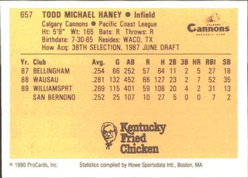 1990 ProCards #657 Todd Haney Back
