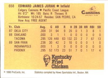 1990 ProCards #658 Ed Jurak Back