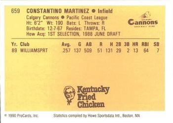 1990 ProCards #659 Tino Martinez Back