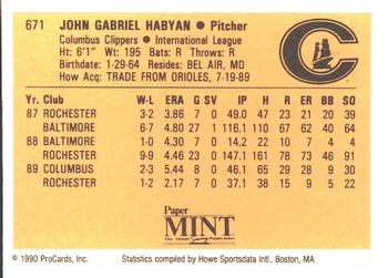 1990 ProCards #671 John Habyan Back
