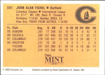 1990 ProCards #689 John Fishel Back