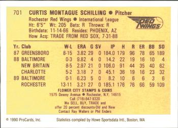 1990 ProCards #701 Curt Schilling Back