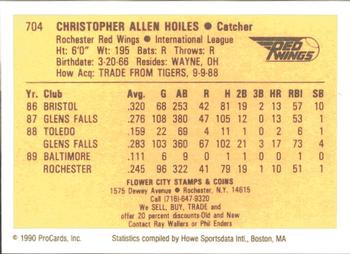 1990 ProCards #704 Chris Hoiles Back