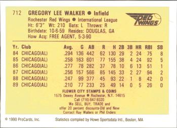 1990 ProCards #712 Greg Walker Back