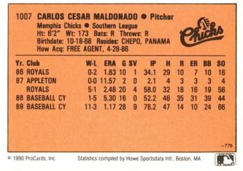1990 ProCards #1007 Carlos Maldonado Back