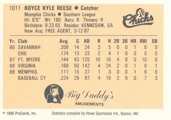 1990 ProCards #1011 Kyle Reese Back