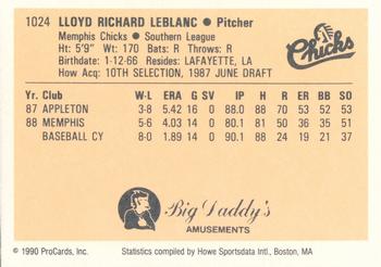 1990 ProCards #1024 Richie LeBlanc Back