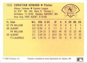 1990 ProCards #1033 Chris Howard Back