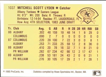 1990 ProCards #1037 Mitch Lyden Back