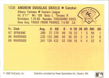 1990 ProCards #1038 Andy Skeels Back