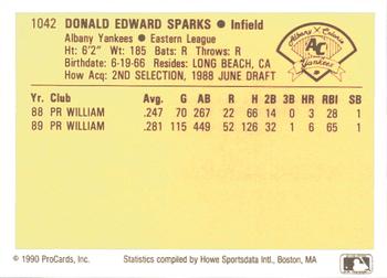 1990 ProCards #1042 Don Sparks Back