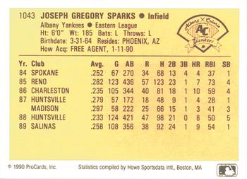 1990 ProCards #1043 Greg Sparks Back