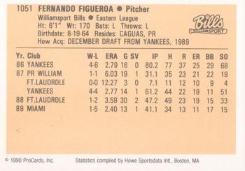 1990 ProCards #1051 Fernando Figueroa Back