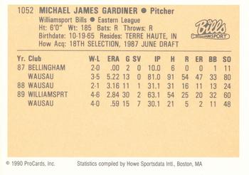 1990 ProCards #1052 Mike Gardiner Back