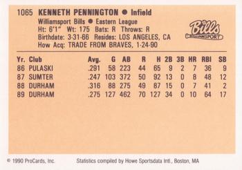 1990 ProCards #1065 Ken Pennington Back