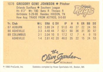 1990 ProCards #1078 Greg Johnson Back