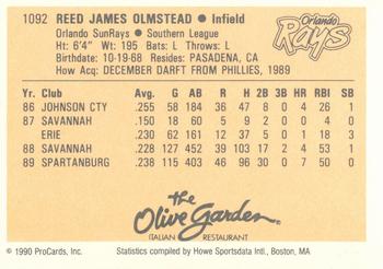 1990 ProCards #1092 Reed Olmstead Back