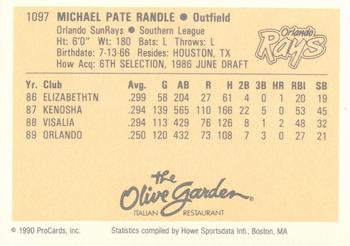 1990 ProCards #1097 Mike Randle Back