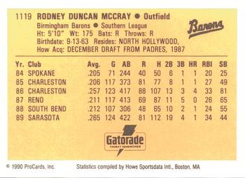 1990 ProCards #1119 Rodney McCray Back