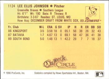 1990 ProCards #1124 Lee Johnson Back