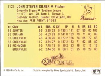 1990 ProCards #1125 John Kilner Back