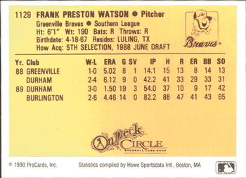 1990 ProCards #1129 Preston Watson Back