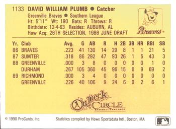 1990 ProCards #1133 Dave Plumb Back