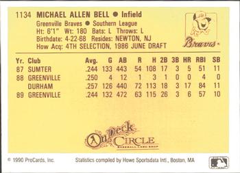 1990 ProCards #1134 Mike Bell Back