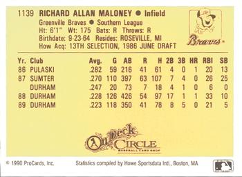 1990 ProCards #1139 Rich Maloney Back