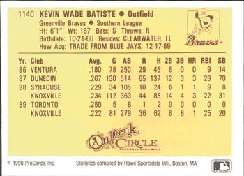 1990 ProCards #1140 Kevin Batiste Back
