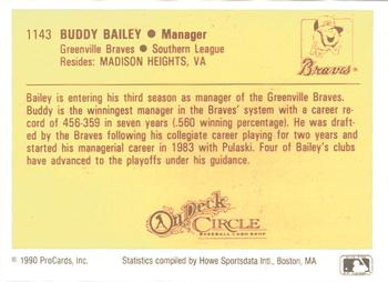 1990 ProCards #1143 Buddy Bailey Back