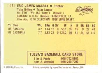 1990 ProCards #1151 Eric McCray Back