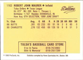 1990 ProCards #1163 Rob Maurer Back