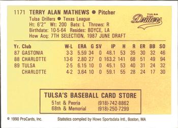 1990 ProCards #1171 Terry Mathews Back