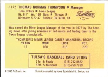 1990 ProCards #1172 Tommy Thompson Back