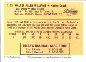 1990 ProCards #1173 Walt Williams Back