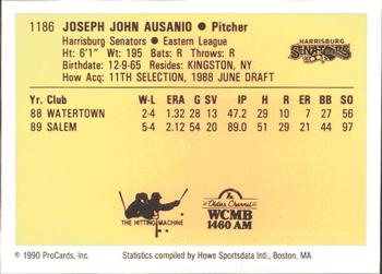 1990 ProCards #1186 Joe Ausanio Back