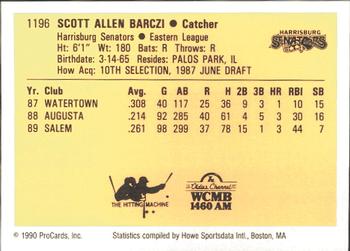 1990 ProCards #1196 Scott Barczi Back