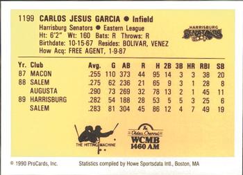 1990 ProCards #1199 Carlos Garcia Back