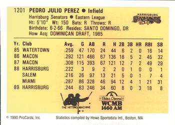 1990 ProCards #1201 Julio Perez Back