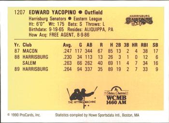 1990 ProCards #1207 Ed Yacopino Back