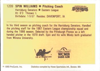 1990 ProCards #1209 Spin Williams Back