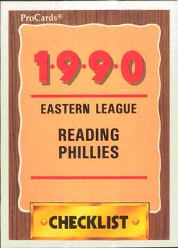 1990 ProCards #1210 Reading Phillies Checklist Front