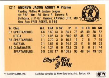 1990 ProCards #1211 Andy Ashby Back