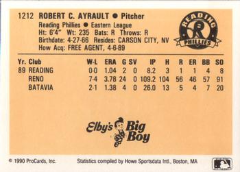 1990 ProCards #1212 Bob Ayrault Back